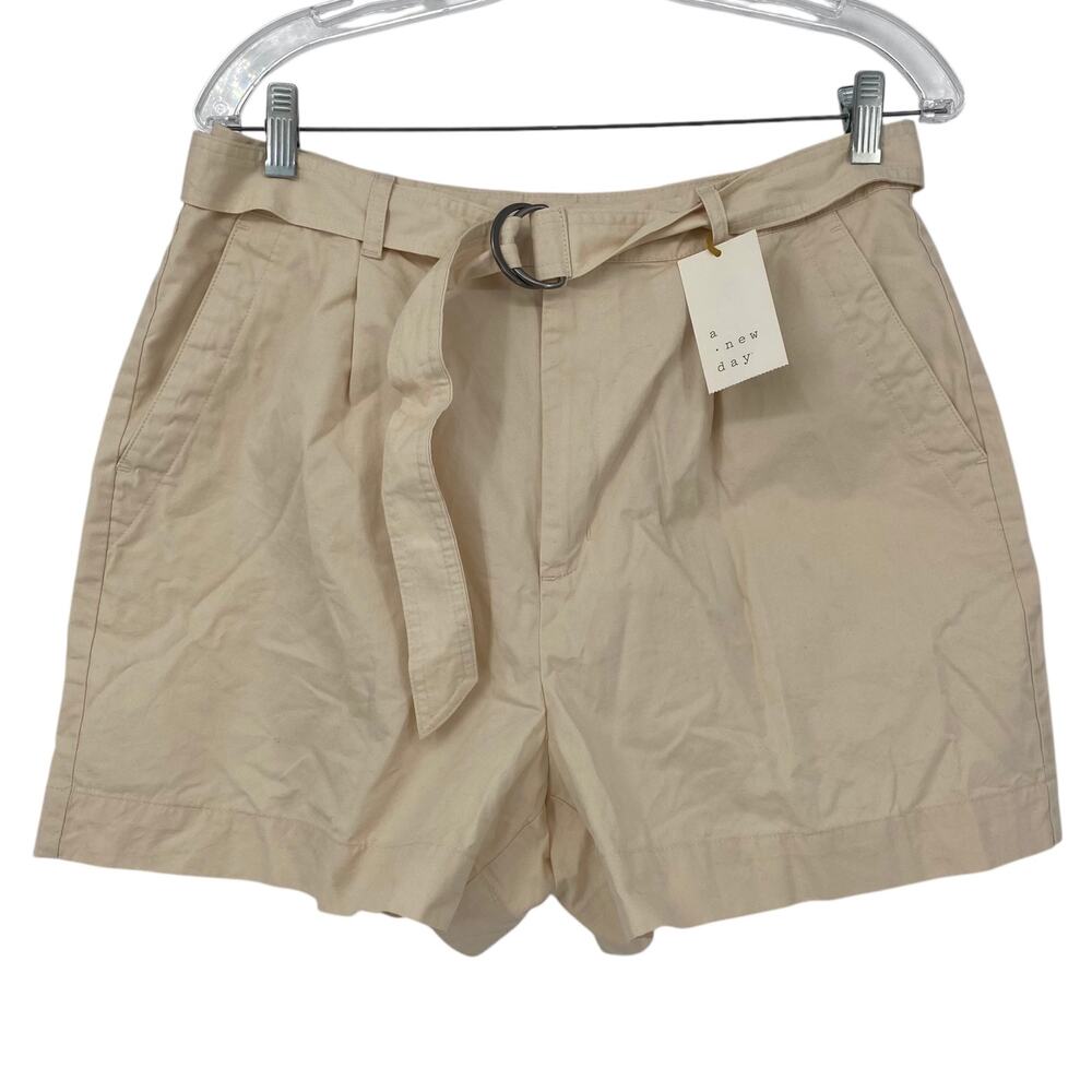 NEW A NEW DAY High Waisted Belted Cotton Chino Shorts 10 Cream Business Casual